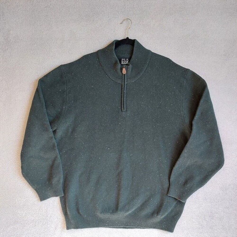 Jos A Bank Mens Sweater XXL Lamb Wool Blend 1/4 Zip Pullover Dark Green Grandpa